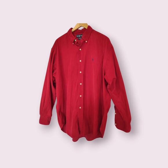 Vintage 90's Ralph‎ Lauren Men's Shirt XL Red Corduroy Blake Button Down Cotton - Picture 1 of 9